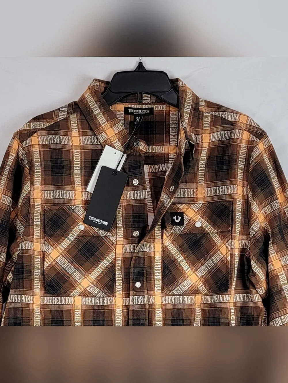 $89 True Religion Mens Jacquard Workwear plaid Shirt